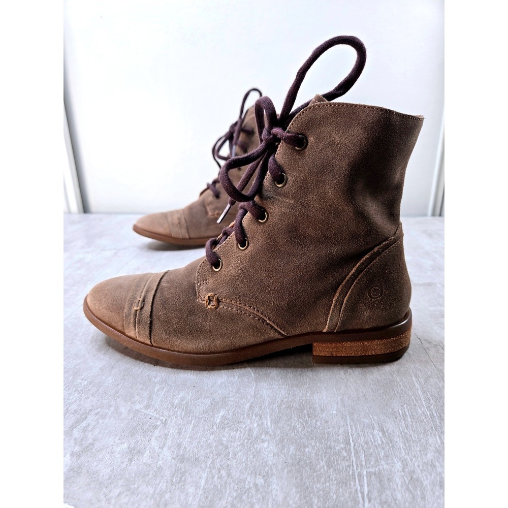 Born Grunge Combat Boots Brown Suede Distressed Lace Up Lagenlook Ankle Booties